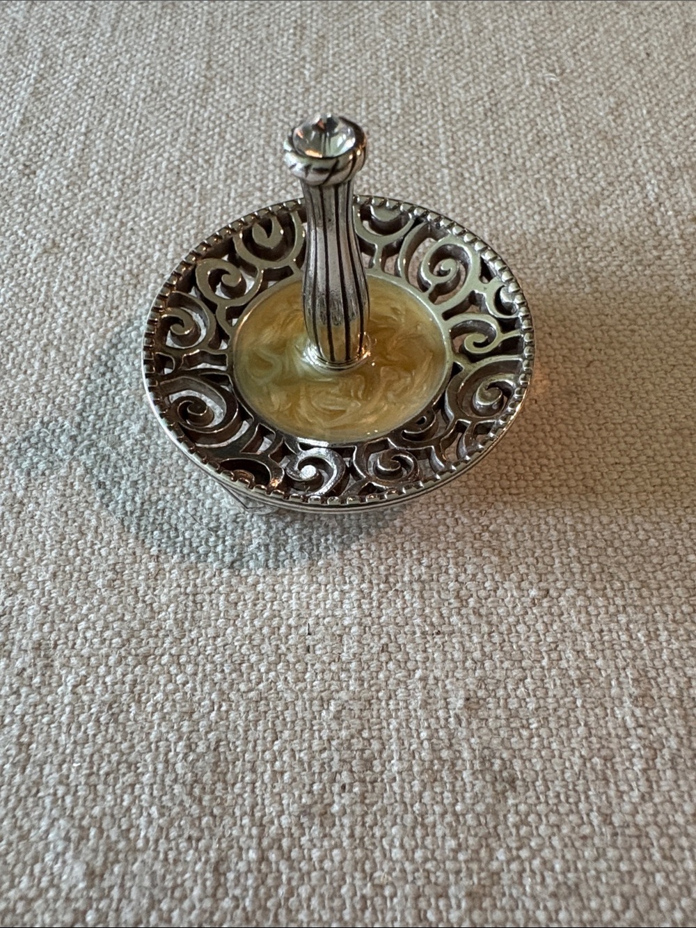 Brighton Silver Tone Ring Holder with Swirl Detail and Cream Center